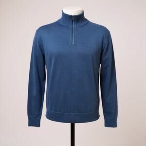 Banana Republic Sweater Lg Blue 100% Merino Wool Mock Neck 1/4 Zip Pullover NEW